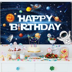 Sumind Space Happy Birthday Decorations 72.8 Inchesx43.3 Inches, Multicolor
