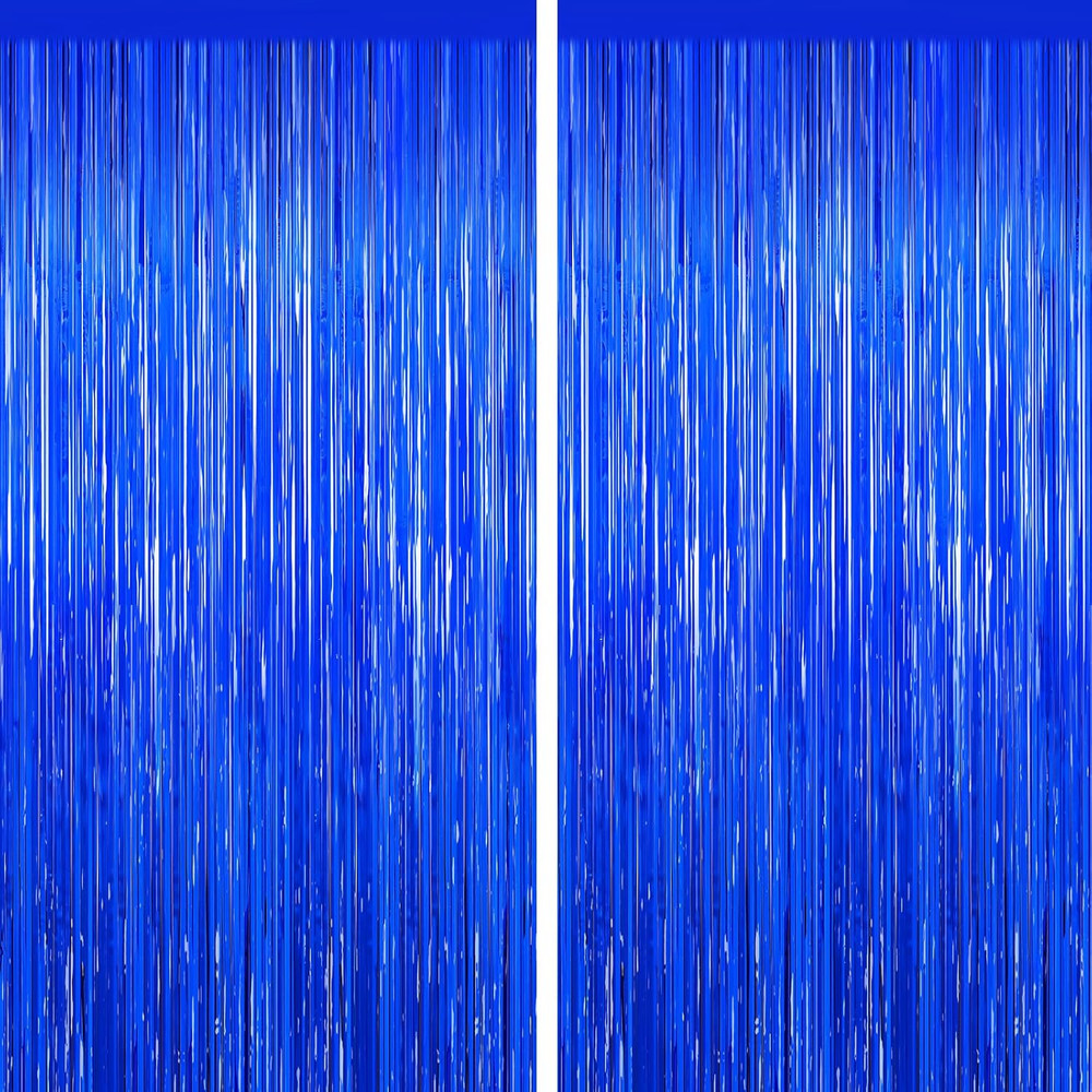 Blue Tinsel Backdrop Foil Fringe Curtains – 2 Packs Door Streamers Backdrop for