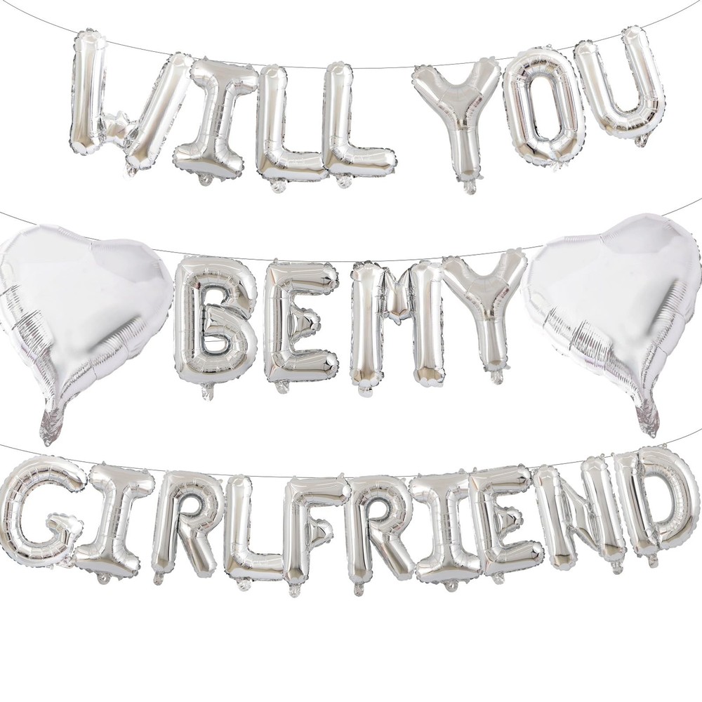 16 Inches Silver ‘WILL YOU BE MY GIRLFRIEND’ Balloons Banner – Mylar Proposal…