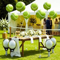 12 Pcs 4d Tennis Balloons Sets, 22in 4d Tennis Balloons & 25in Racket Balloon,