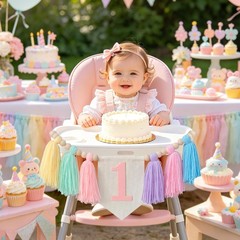 Pastel Macaron one high chair banner Handmade First Birthday High Chair Banne…