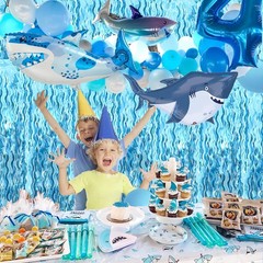 Wavy Tinsel Foil Fringe Curtains Teal Blue Streamers Backdrop for Ocean Theme…