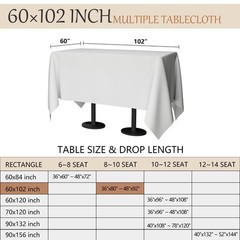 60×102 Table Cloth – 6 Pack Rectangular White Washable Stain and Wrinkle Resi…