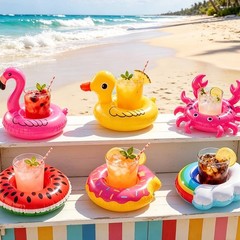 12 Pack Drink Floaties for Pool, Inflatable Drink Holder, Pool Drink Floats f…