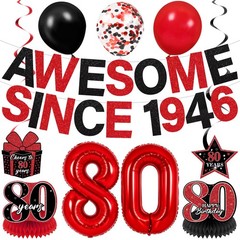 Red And Black 80th Birthday Decorations For Men Women 32 Inch Number Balloons