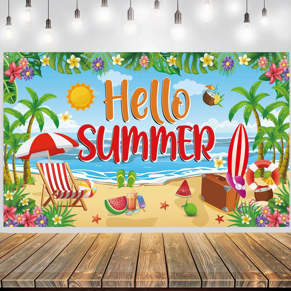 Summer Banner Summer Party Decoations 71X43 Inch Large Summer Beach Backdrop Ban