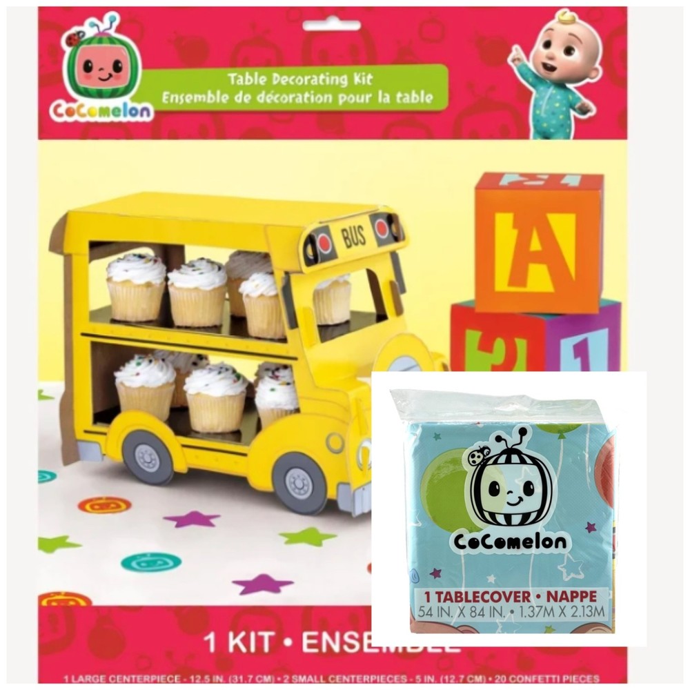 Cocomelon Paper Table Decorating Kit, 23pc Set + Tablecover 54″x84″ – Lot of 2