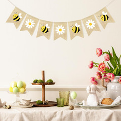 Bumble Bee Banner Burlap with Daisy Flower Bunting Happy Bee Day Decorations Gar