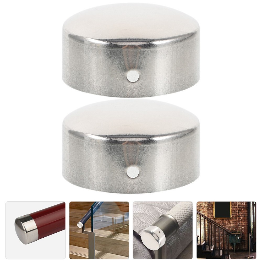 2 Pcs Metal Handrail End Caps Round Tube Covers for Wood Rail Accessories