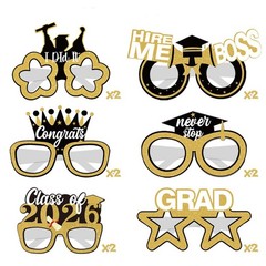 12 Pcs 2026 Graduation Photo Booth Props – Gold & Black Glitter Graduation Gl…