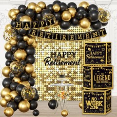 Happy Retirement Party Decorations Kit for Men Women, Black Gold Retirement
