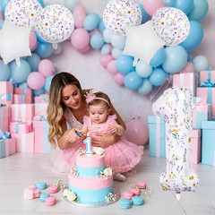 7Pcs Wildflower Balloons Decoration, 40In Wildflower Theme Number 1 Foil Balloon