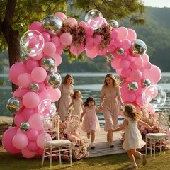 Pink Silver Balloon Garland Light Pink Balloon Arch Kit with Clear Bobo Ballo…