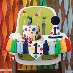 HODIHIWI Colourful Rainbow Dot 1st High Chair Banner Green Blue Yellow