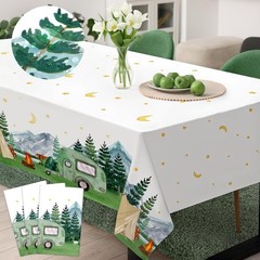 3 pcs Camping Birthday Decorations Table Cover Waterproof Tablecloths One Happy
