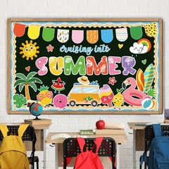 Summer Bulletin Board Decorations Cruising Into Beach Paper Cutouts Set