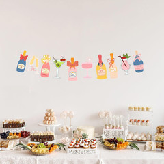 Pre-Strung Champagne Wine and Other Drinks Bottles and Glasses Banner, Happy 21S