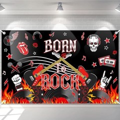 Born to Rock Banner 1950’s Rock and Roll Birthday Party Decorations Black and