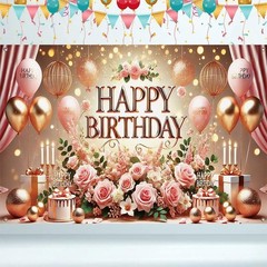 Happy Birthday Balloon Banner 71×43 Inches, Large Pink Gold Birthday Party Ba…