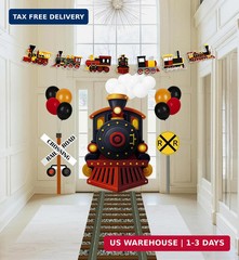 27 Pcs Train Party Decorations Railroad Runner Track Banner Backdrop Balloon for