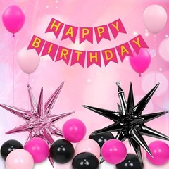 Hot Pink and Black Birthday Decorations with Black Light Hot Pink Confetti