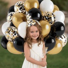 Balloons, 50pcs 12inch Matte White Black Metallic Gold Black Gold White