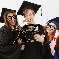 39 PCS Black Gold Silver Prom Photo Booth Props Send Off Party Decorations