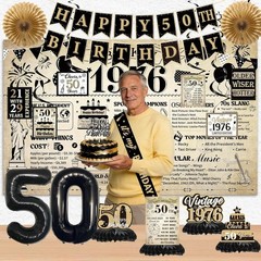 19PCS 50Th Birthday Decorations for Men Women Vintage 50Th Party Decorations Ban