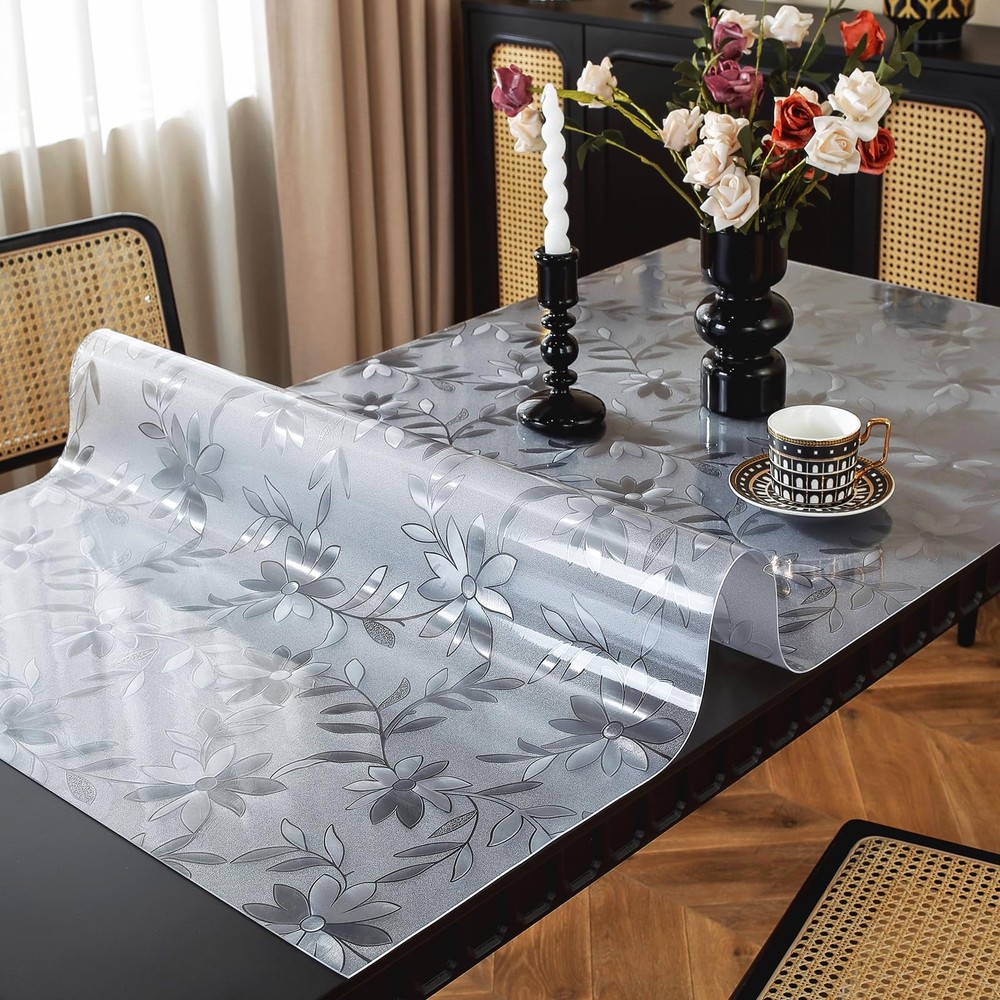 OstepDecor Floral Table Protector 16 x 60 Inch 1.5mm Plastic Waterproof Desk Cov