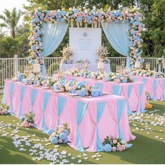 Pink Blue Tulle Tablecloth 8Pack Stretchable Cross Table Cover 4ft