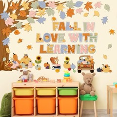 Fall Classroom Bulletin Board Decorations Autumn Animals Tree Leaves Cutouts