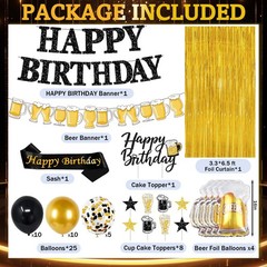 Black and Gold Birthday Decorations, 45PCS Happy Birthday Balloons Decoration…
