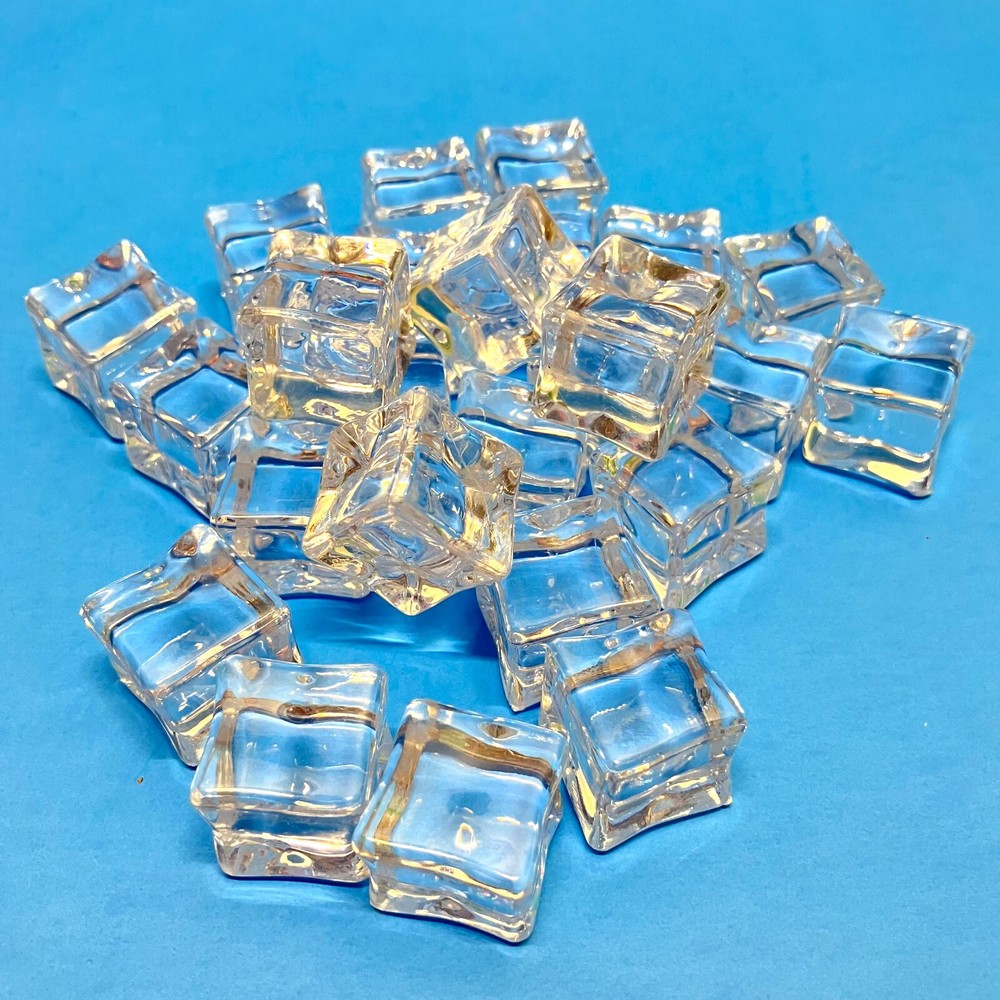 25 Pcs 18mm Acrylic Fake Ice Cubes Clear Ice Rock Crystals Photo Props Reusable