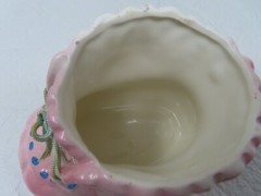 Mid Century Early 60s Pink Shoelace Ceramic Glazed Baby Boot Planter 3.25″Tall