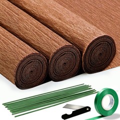 3 Rolls Brown Heavy Crepe Paper Sheet Flower Making Decor 9.8 Inch x 8.2 FT