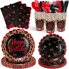 Red Cheetah Print Birthday Party Supplies for 24 Guests – 168 Pieces