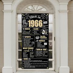 60th Birthday Decorations Back in 1966 Door Banner for Men Women, Black Gold Hap