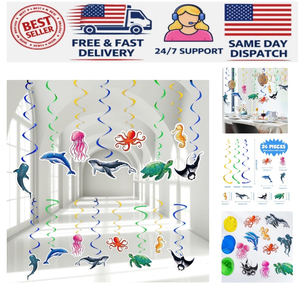 Durable 24 Pcs Ocean Party Hanging Swirls – Perfect for Summer Celebrations