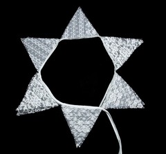 White Floral Lace Pennant Banner, Fabric Triangle Lace Bunting Flag Garland –