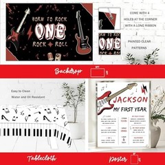 Rock and Roll 1st Birthday Decorations Set – Backdrop, Balloons, Cake Topper & M