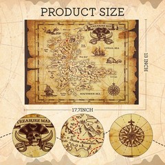4 Pcs Pirate Treasure Map Poster, Vintage Polyester, 17.7 x 13 in | Kids Party D