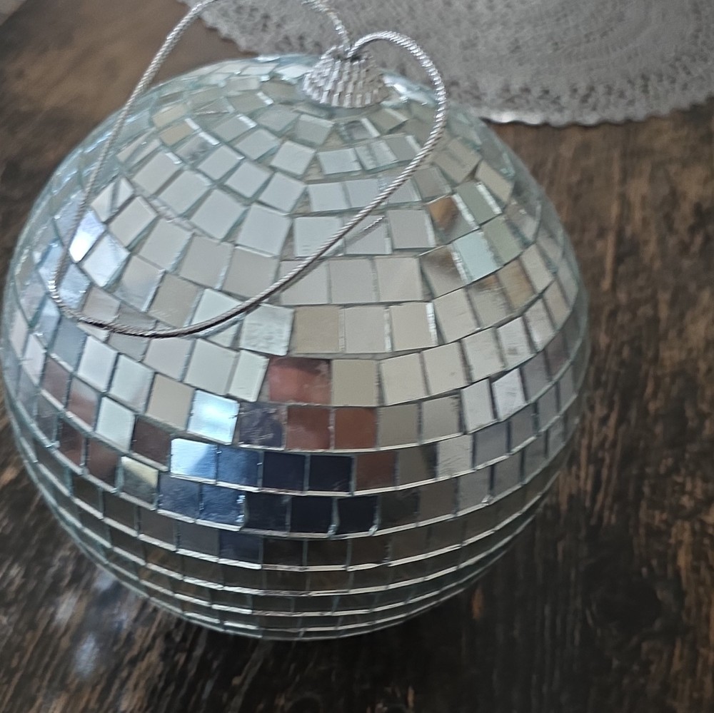Silver Mirrored Glass Disco Ball Hanging Decoration Party Ornament