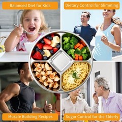 YEJZXY 5 Compartments 8.5» Stainless Steel Divided Plates for Medium, Silver