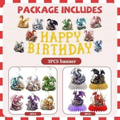 Watercolor Dragon Birthday Party Decorations – Fantasy Wall Banner & Swirls, Kid
