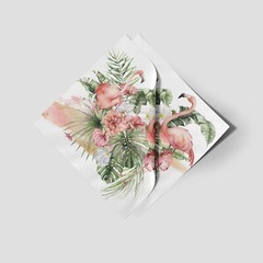 FLAMINGO PARADISE Beverage Paper Napkins 20pcs Pink Watercolor, Monstera Napkins