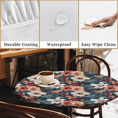 Round Fitted Tablecloth with Elastic Edge, 36″-60″ Waterproof Stain Resistant Ta