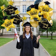 6Pcs Graduation Foil Balloons Include Black Grad Cap Balloon for Graduation P…