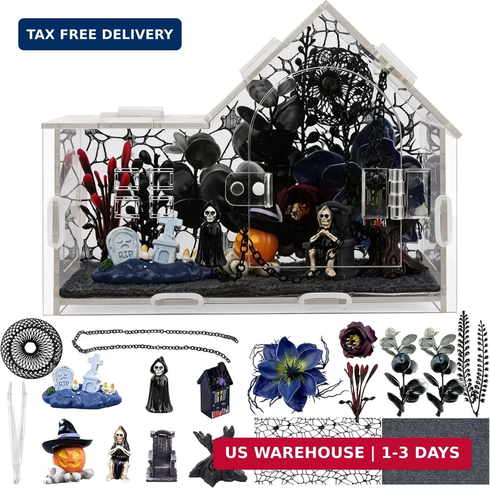 Acrylic Jumping Spider Enclosure Kit 16PCS with Decor | 19-pc gothic decor with