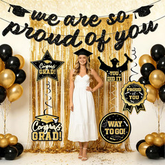 Graduation Decorations Class of 2026, Black and Gold Graduation Decorations with