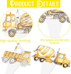 48Pcs Construction Cupcake Toppers Construction Birthday Party Dump Truck Theme